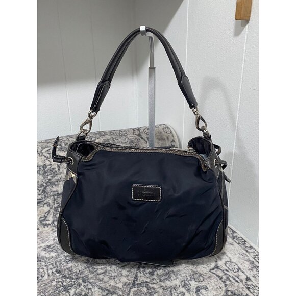 Burberry Blue Label Nylon and Leather Shoulder Bag in Black and Check Pattern